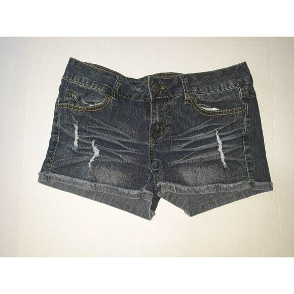 Blue Spice Blue Denim Distressed & Stretchy Jean Shorts Size 5 - Picture 1 of 3